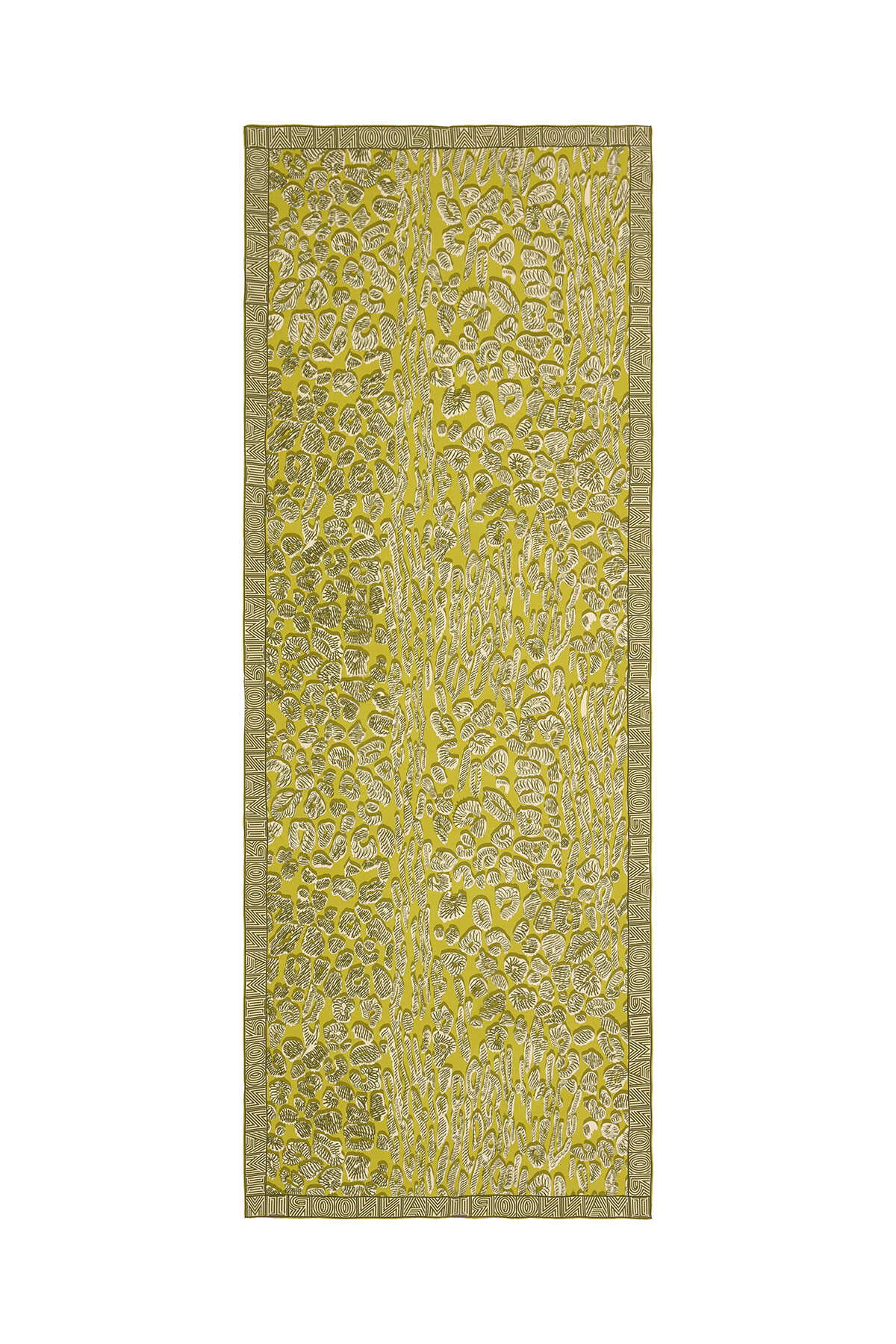 Bordür Leopar Sarı Krep İpek Şal 80x210