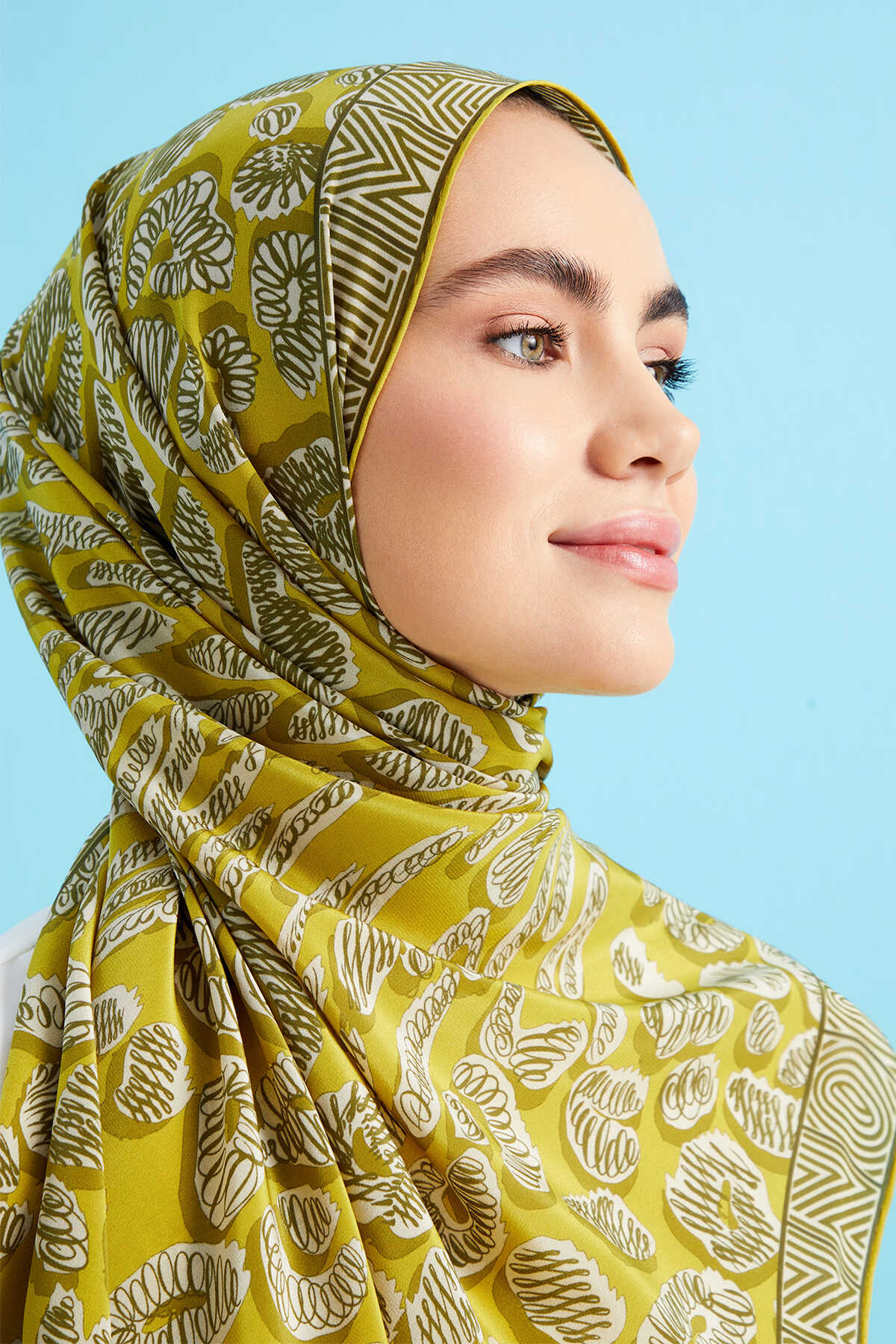 Bordür Leopar Sarı Krep İpek Şal 80x210