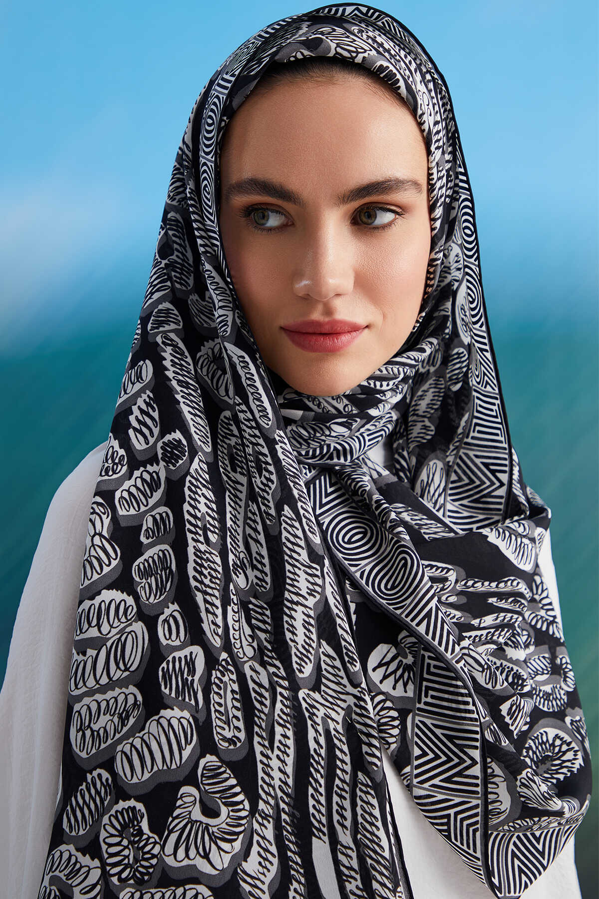 Bordür Leopar Siyah Krep İpek Şal 80x210
