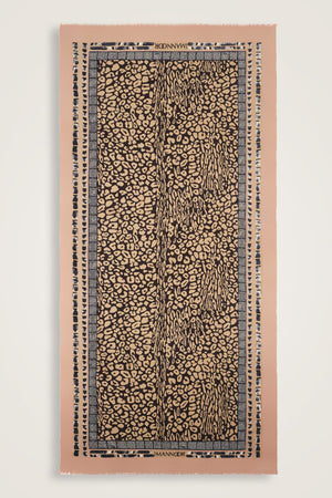 Bordür Leopar Somon Yün İpek Şal 100x200