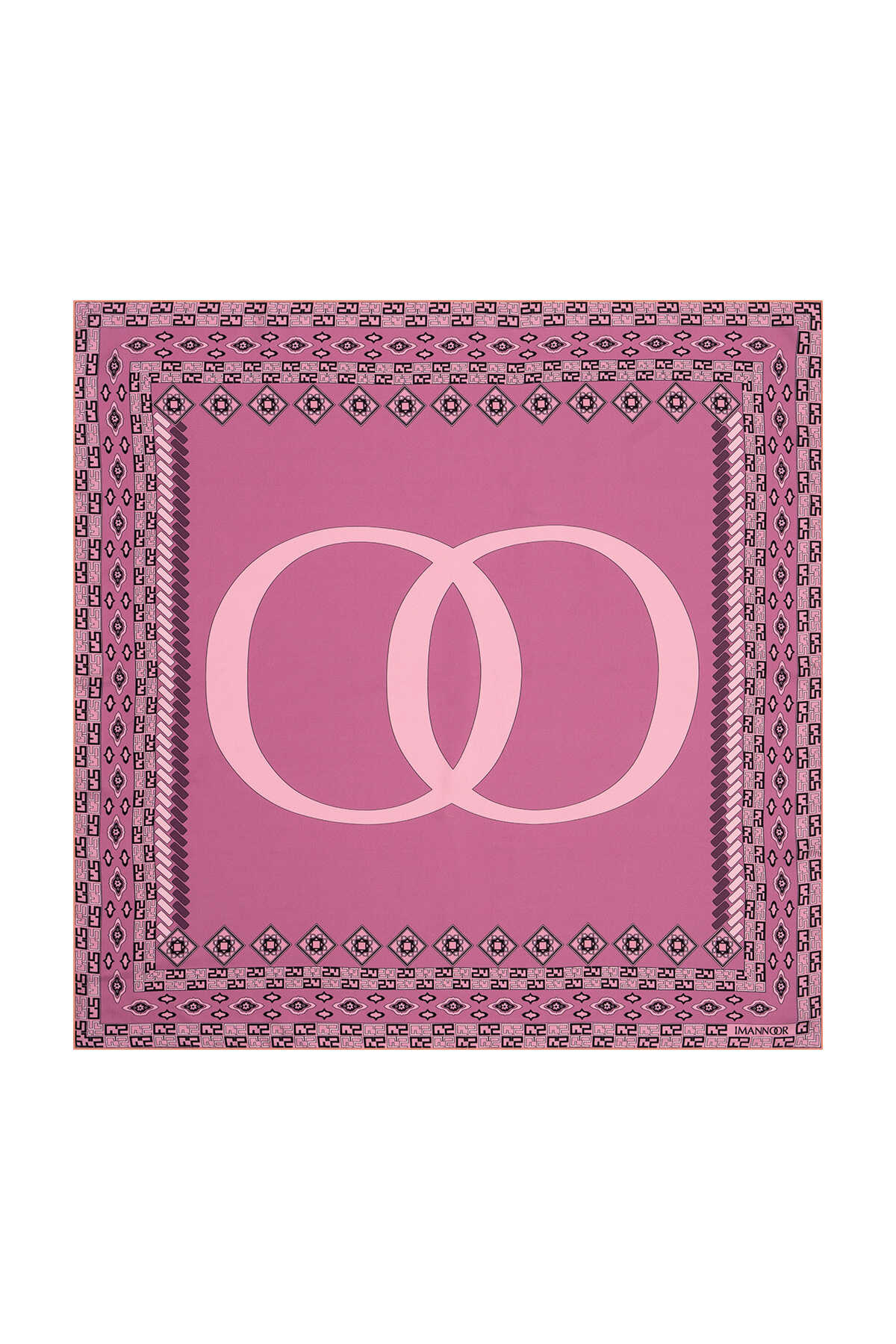 Bordür Noor Pembe Tivil İpek Eşarp 90x90