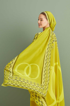 Bordür Noor Sarı Krep İpek Kaftan Şalı 70x210