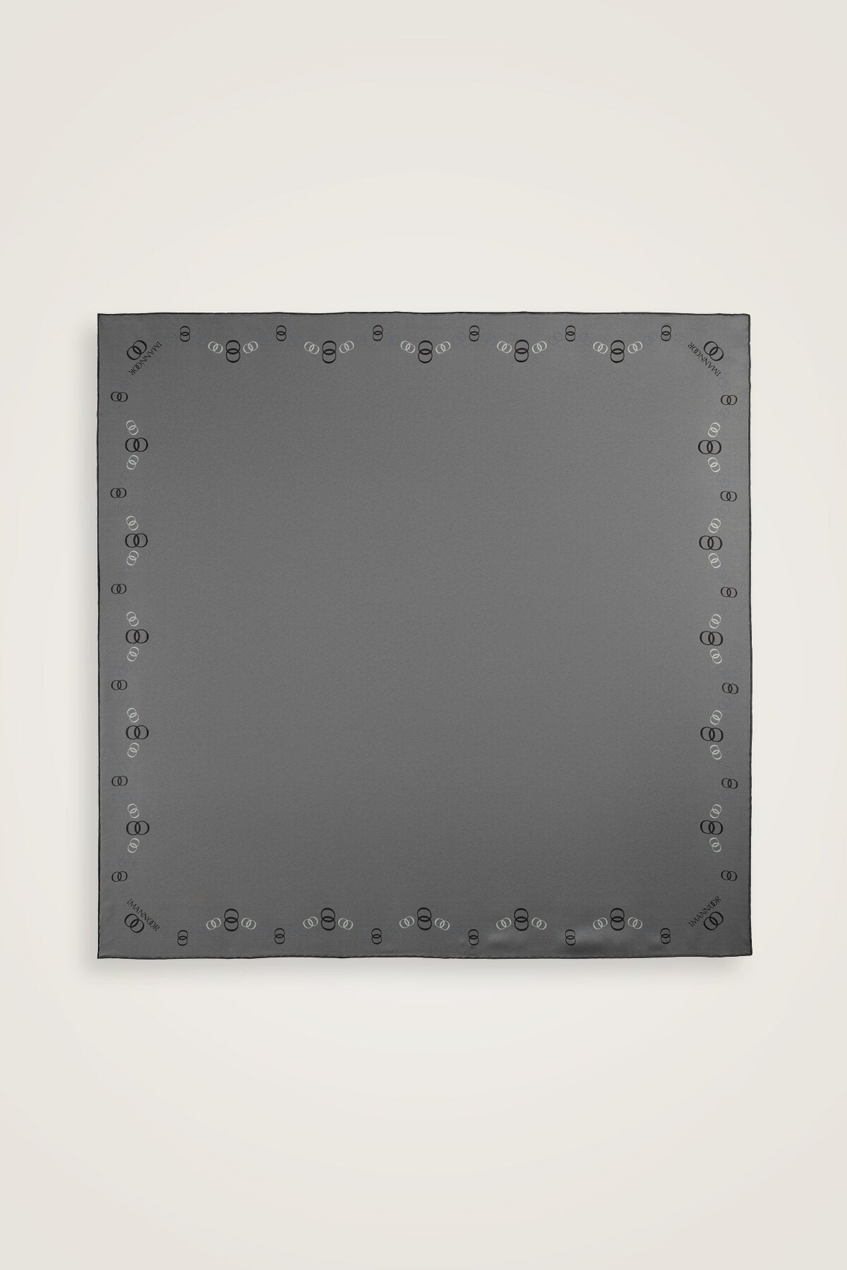 Bordür Noor Siyah-Gri Çift Taraflı Twill İpek Eşarp 94x94