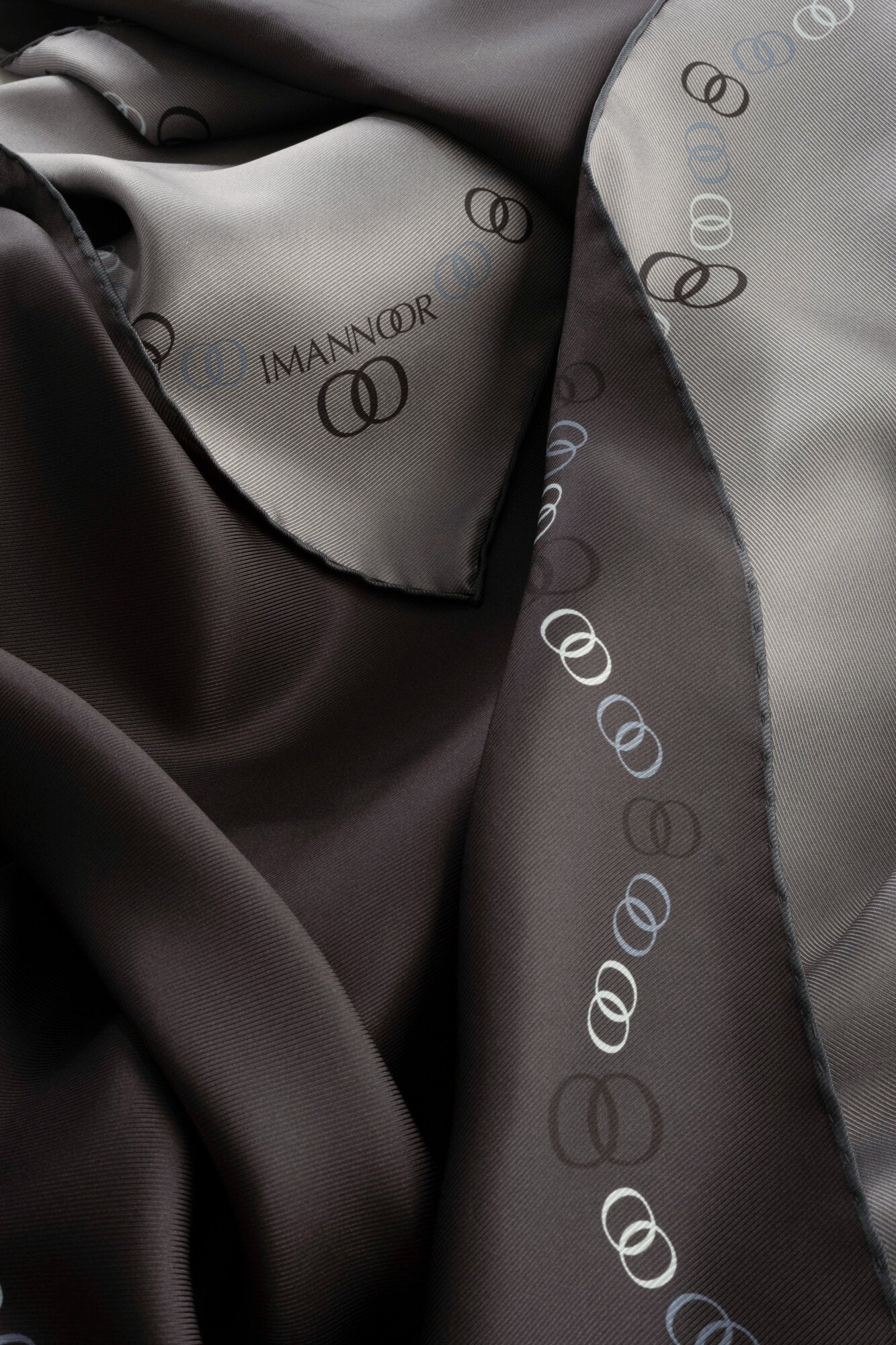 Bordür Noor Siyah-Gri Çift Taraflı Twill İpek Eşarp 94x94