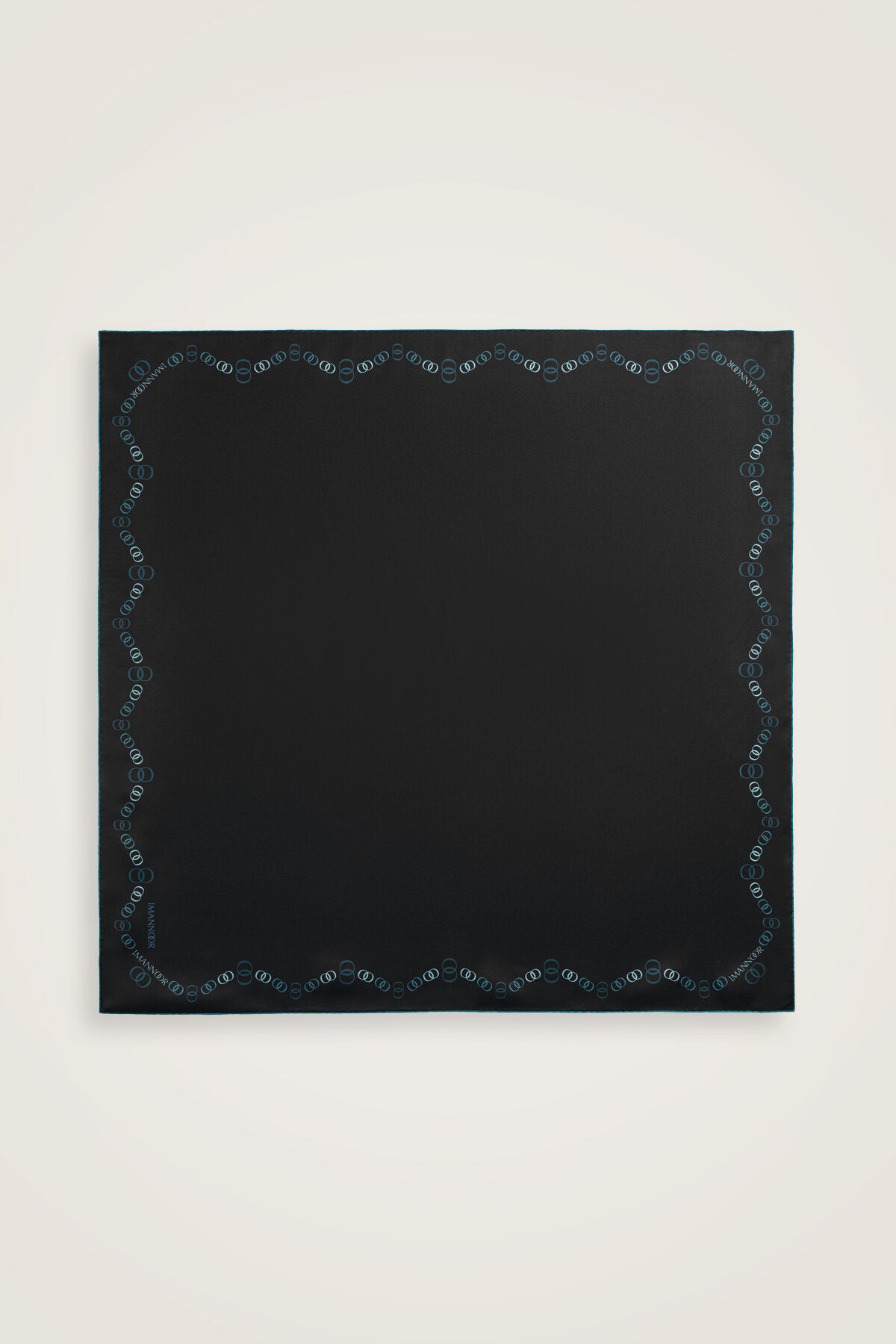 Bordür Noor Siyah-Petrol Çift Taraflı Twill İpek Eşarp 94x94