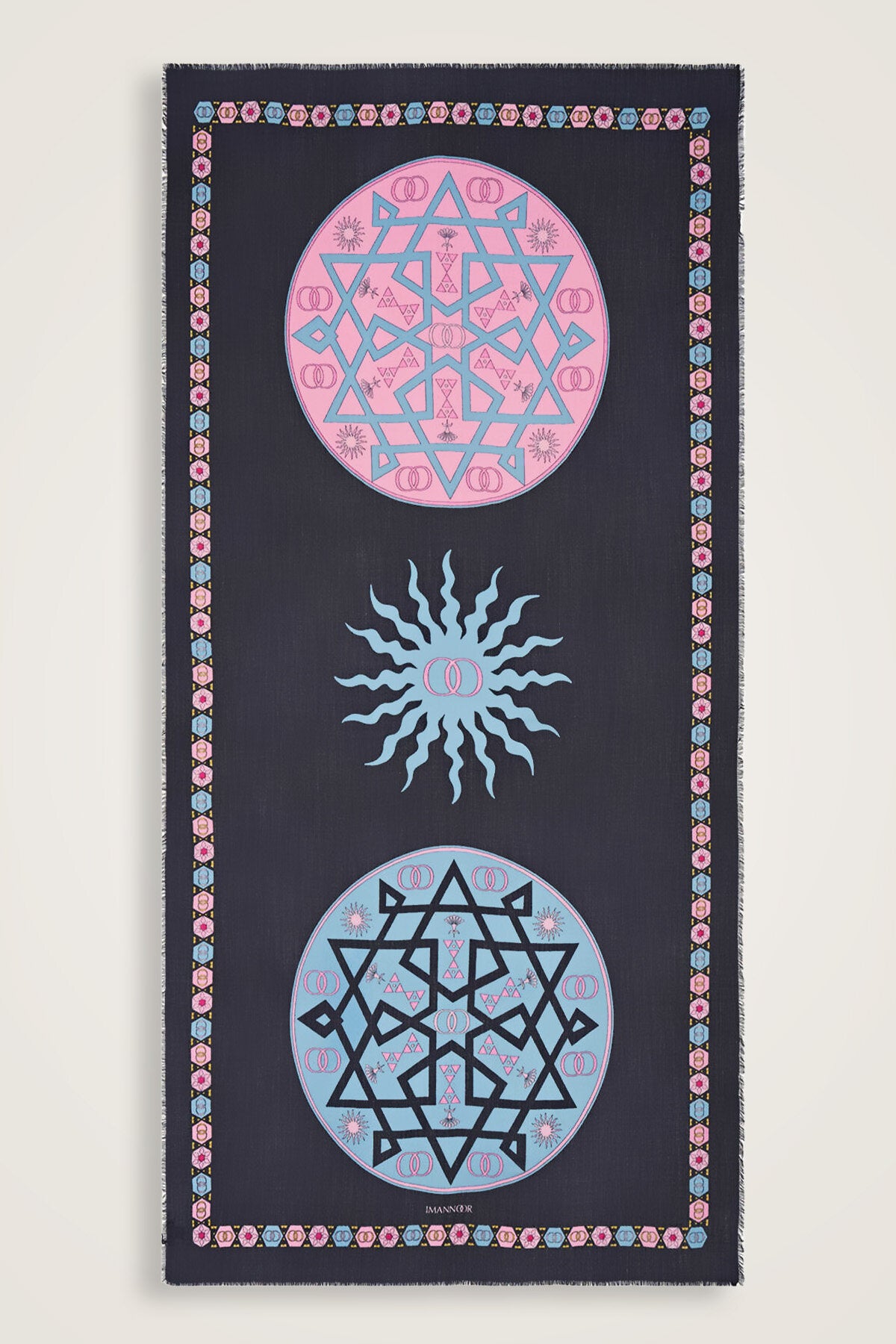 Buhara Mavi Kaşmir İpek Şal 100x200
