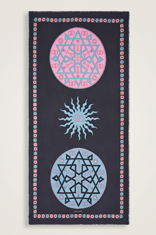 Buhara Mavi Kaşmir İpek Şal 100x200