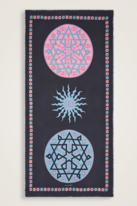 Buhara Mavi Kaşmir İpek Şal 100x200