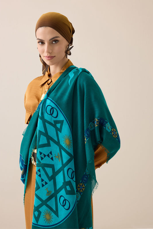 Buhara Yeşil Kaşmir İpek Şal 100x200