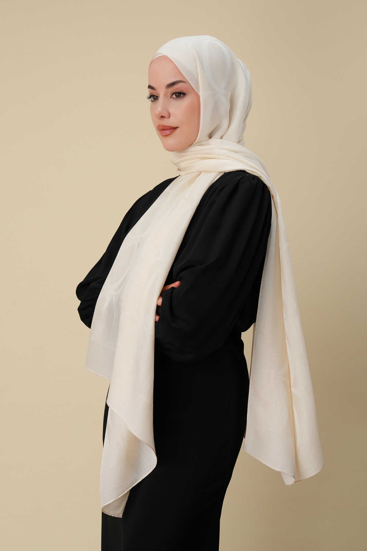 Büyük Bambunoor Ekru Ferah Tensel Şal 70x200