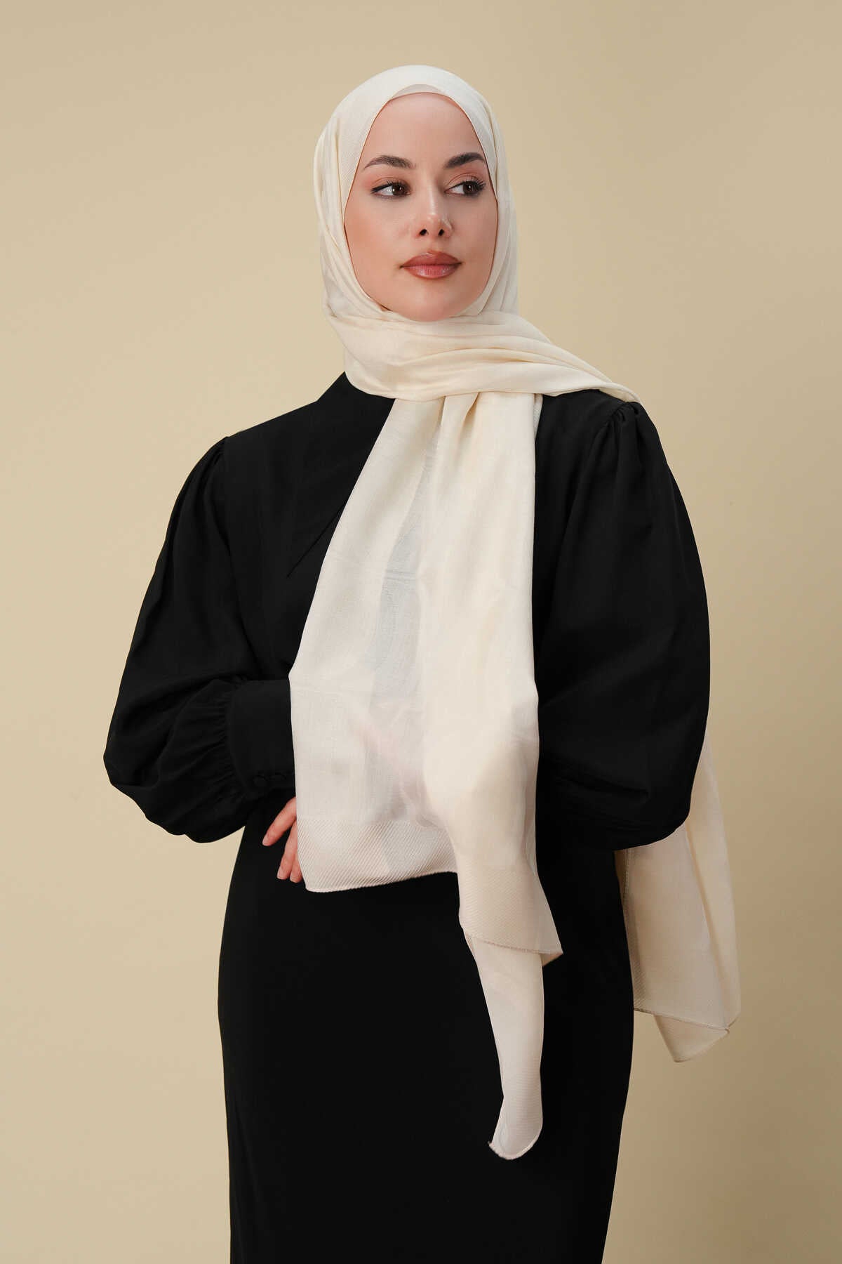 Büyük Bambunoor Ekru Ferah Tensel Şal 70x200