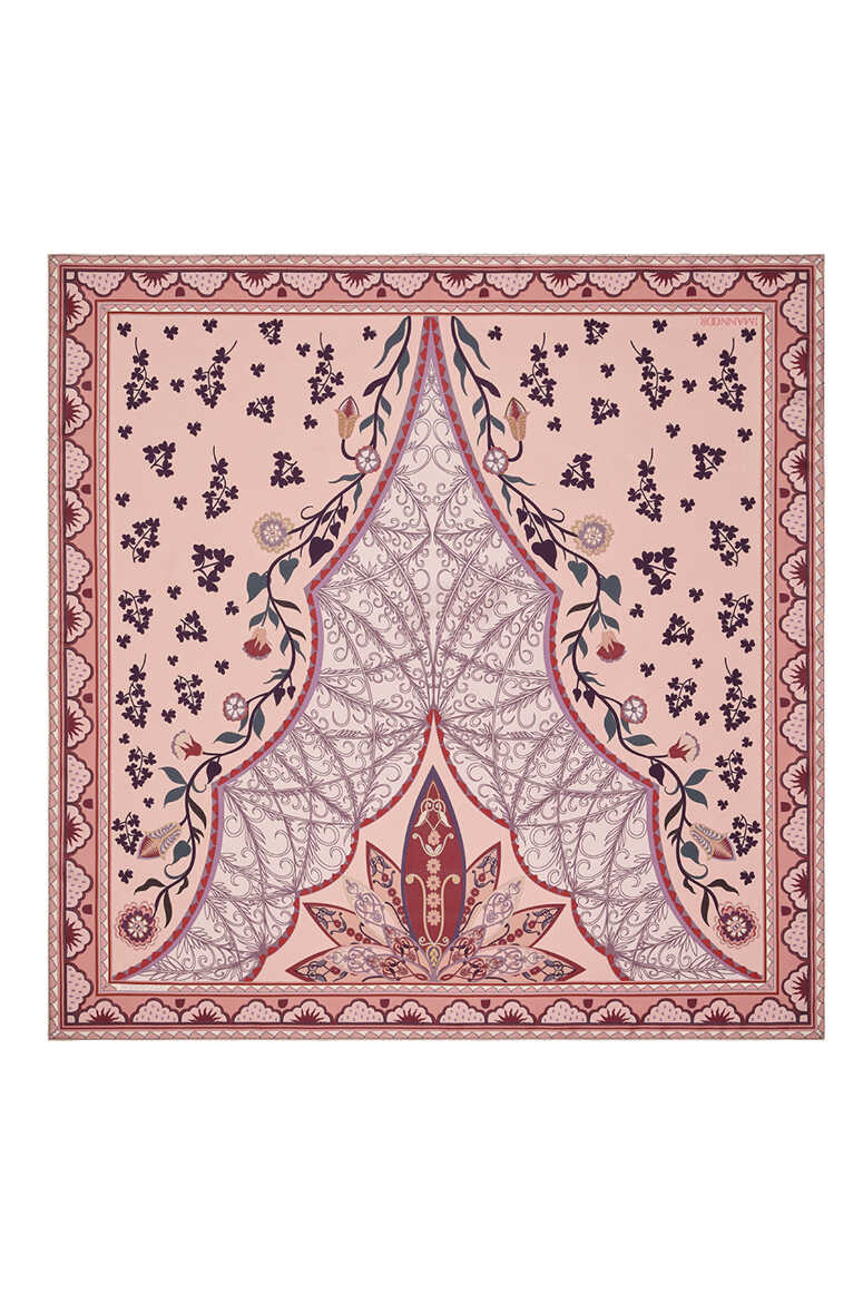 Çadır Çiçeği Pudra-Pembe Çift Taraflı Tivil İpek Eşarp 90x90