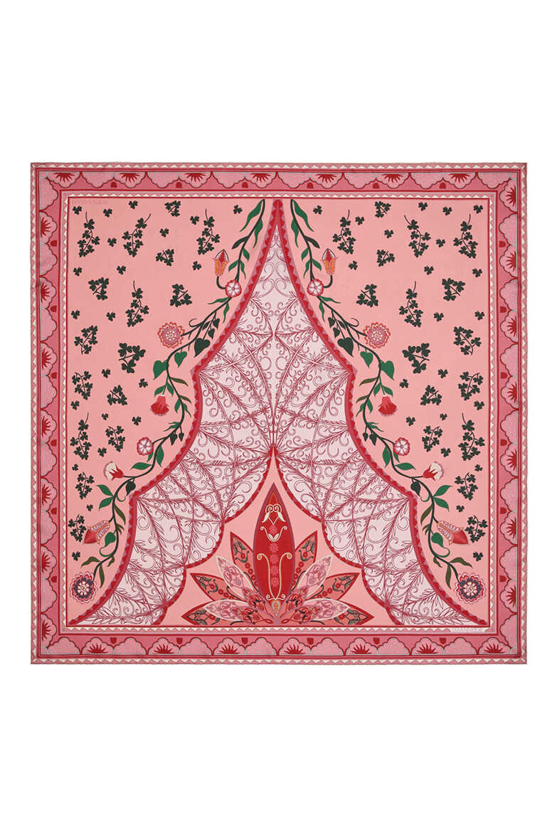 Çadır Çiçeği Pudra-Pembe Çift Taraflı Tivil İpek Eşarp 90x90