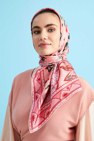 Çadır Çiçeği Pudra-Pembe Çift Taraflı Tivil İpek Eşarp 90x90