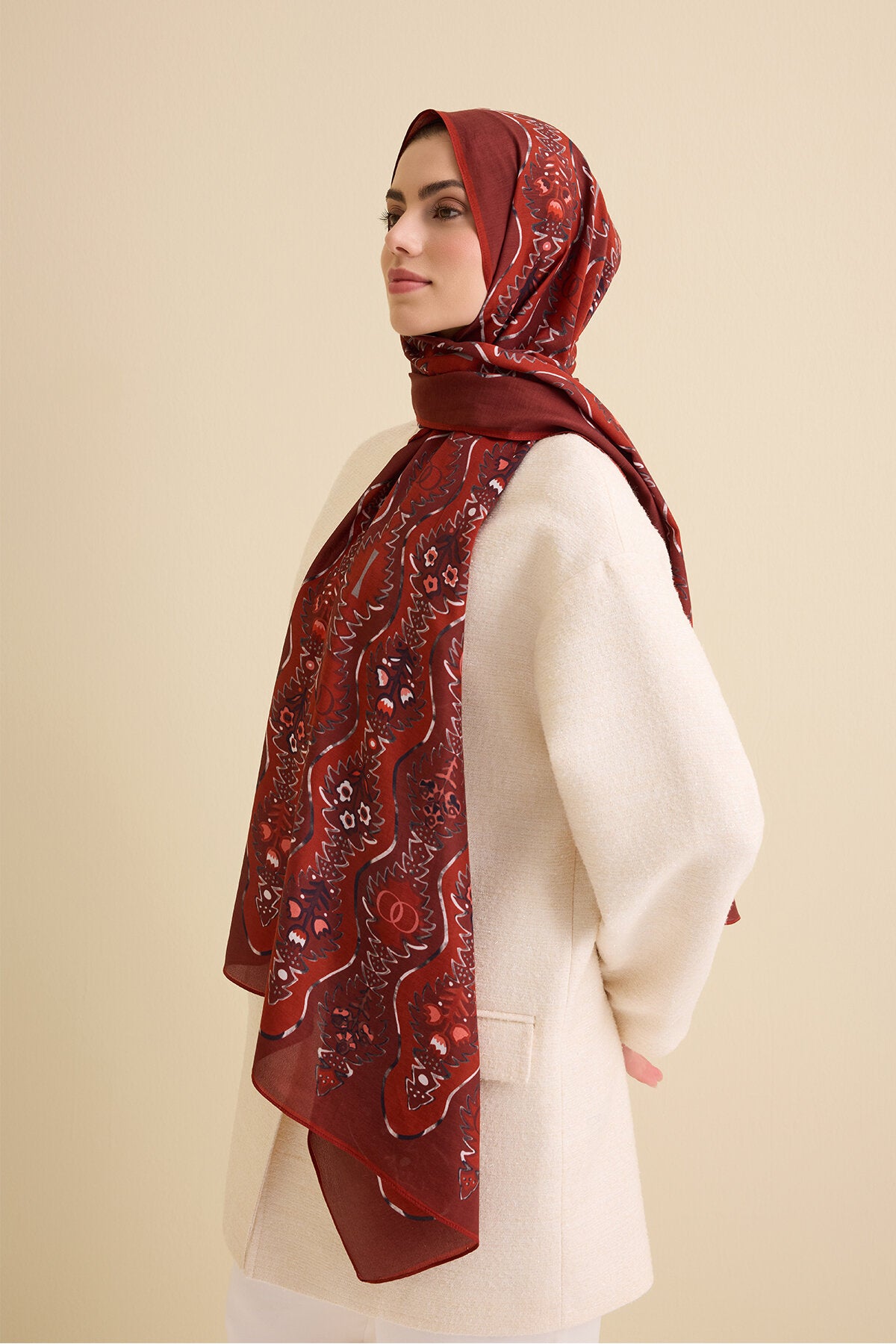 Çağlayan Kırmızı Pamuk Floş Şal 72x212