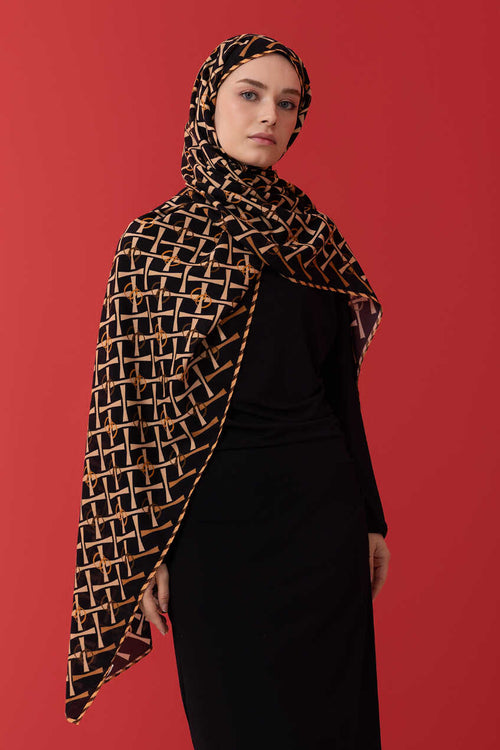 Cansu Siyah/Altın Floş Viskon Şal 70x210