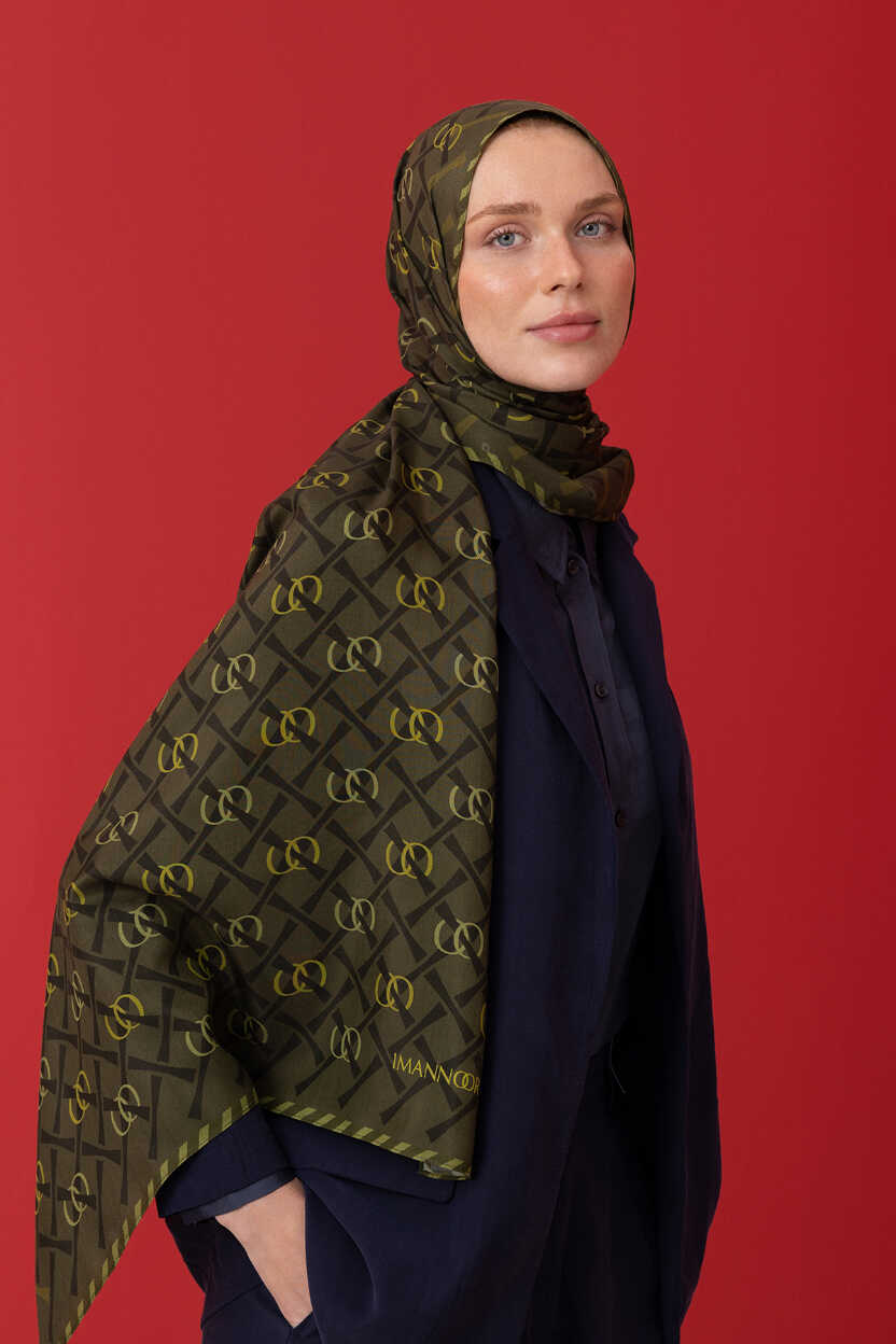 Cansu Zeytin Yeşili Floş Viskon Şal 70x210