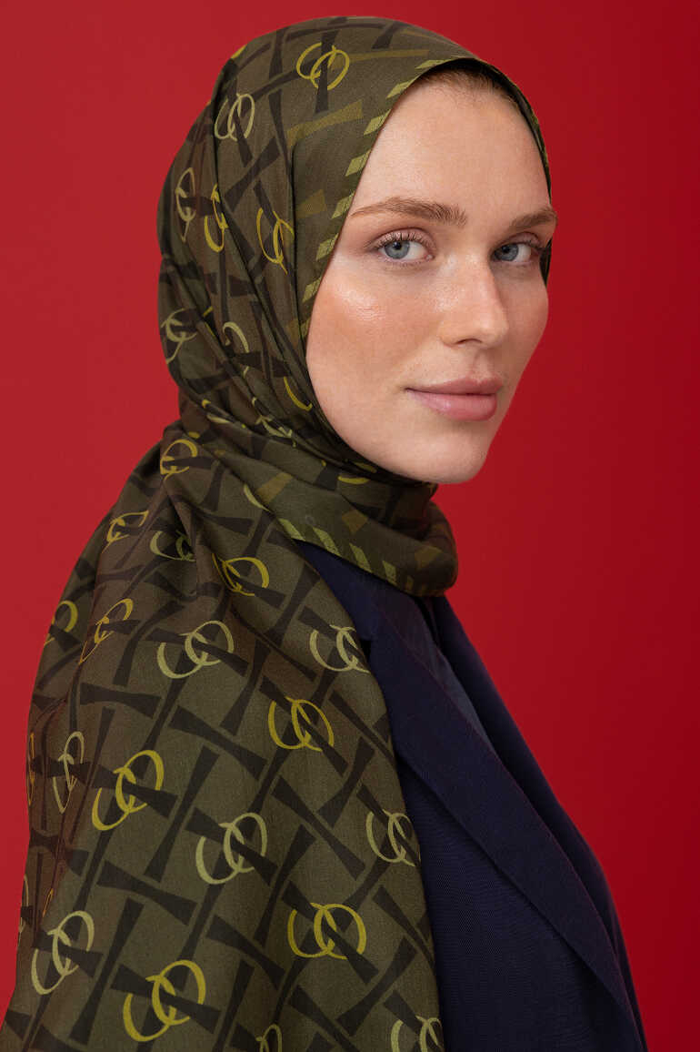 Cansu Zeytin Yeşili Floş Viskon Şal 70x210