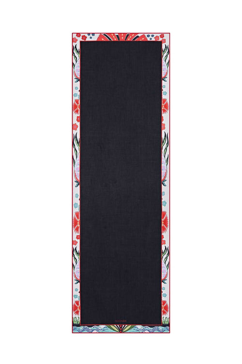 Çiçek Bordür Siyah Modal Şal 70x210