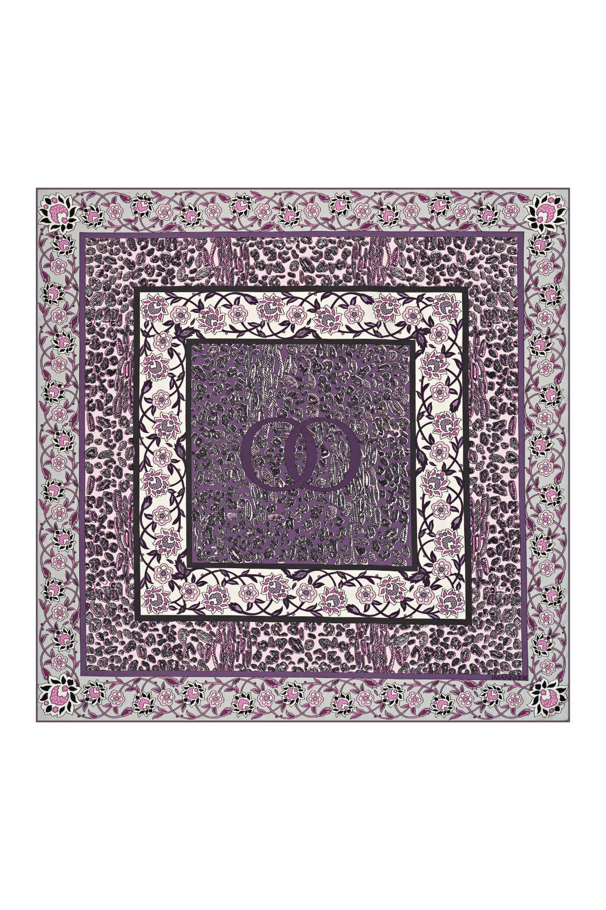 Çift Leopar Mor Tivil İpek Eşarp 90x90