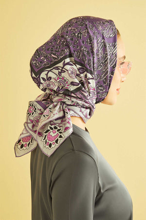 Çift Leopar Mor Tivil İpek Eşarp 90x90