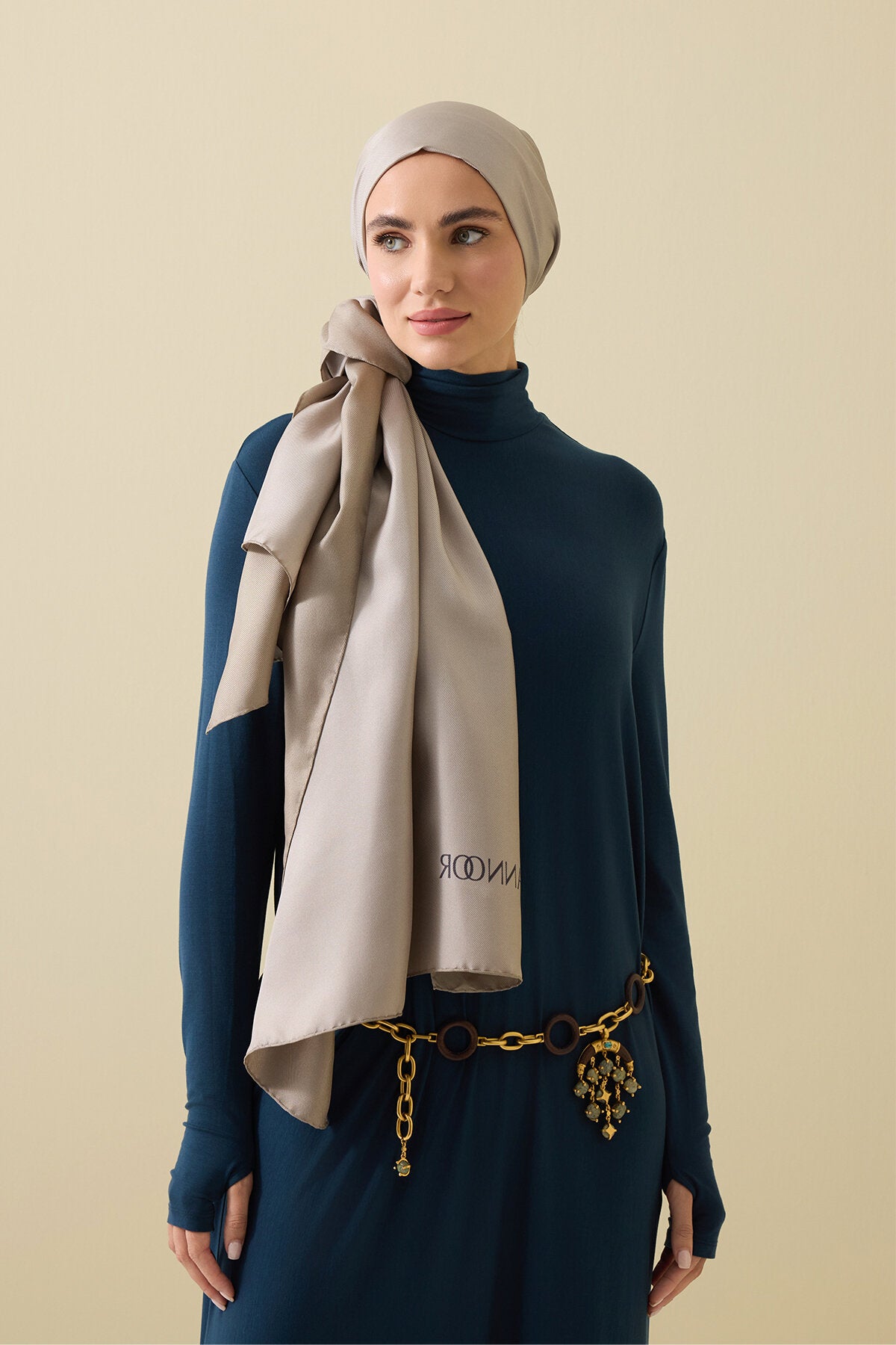 Çift Taraflı Taş Rengi Mulberry İpek Şal 70x210