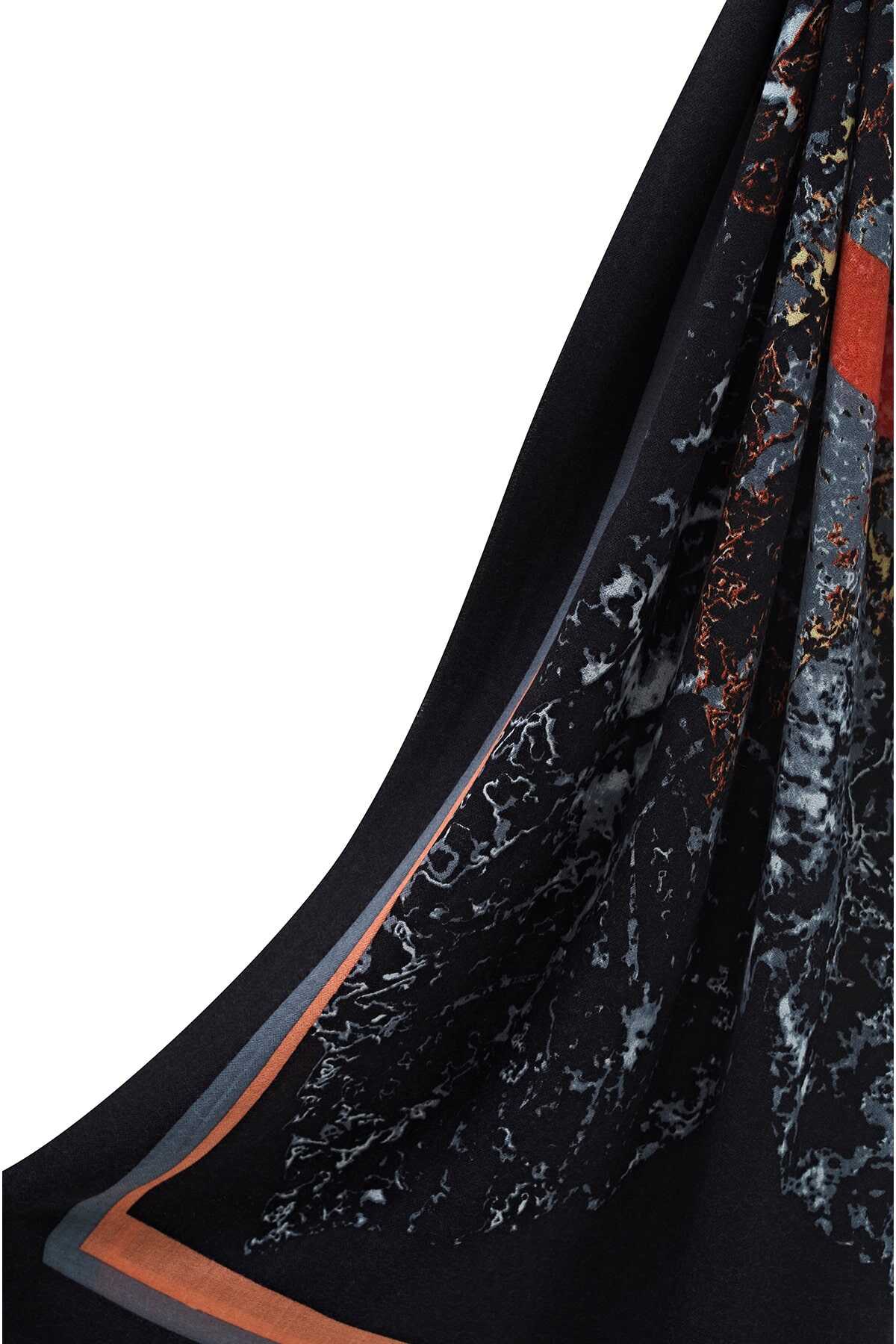 Çınar İkizi Siyah Kaşmir İpek Şal 100x200