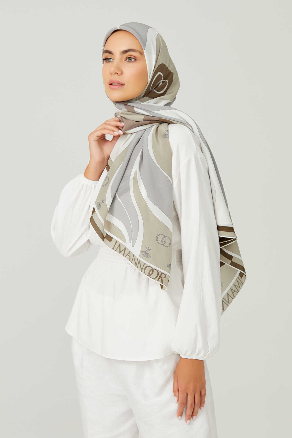Çintemani Gri İpek Eşarp 140x140