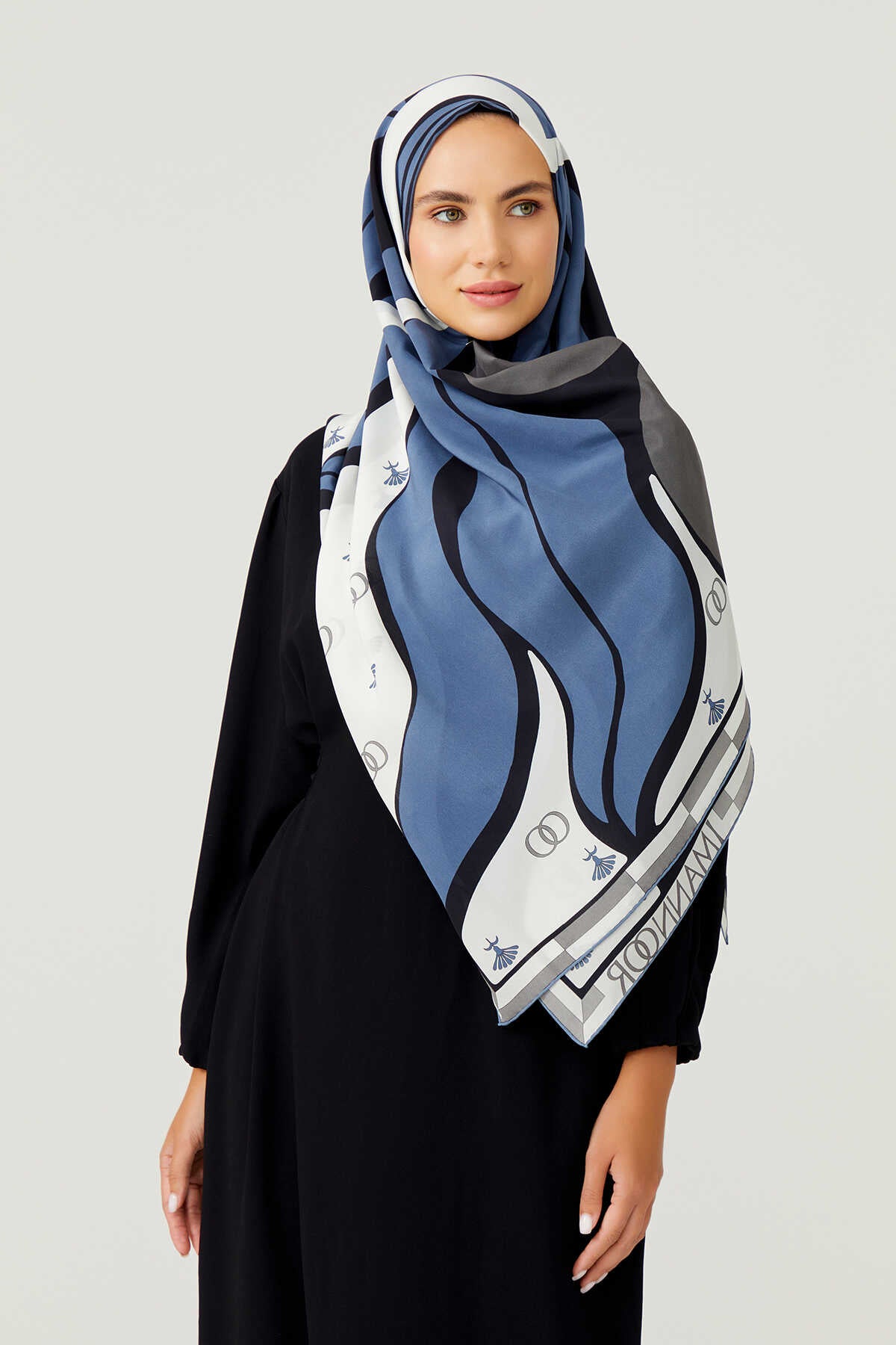 Çintemani Mavi İpek Eşarp 140x140