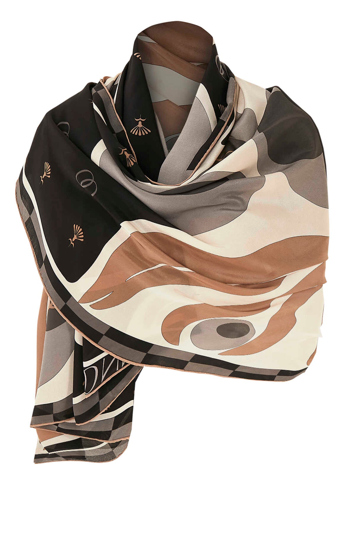 Çintemani Siyah İpek Eşarp 140x140