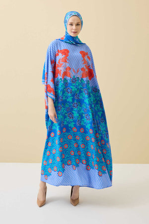 Çit Mavi İpek Kaftan