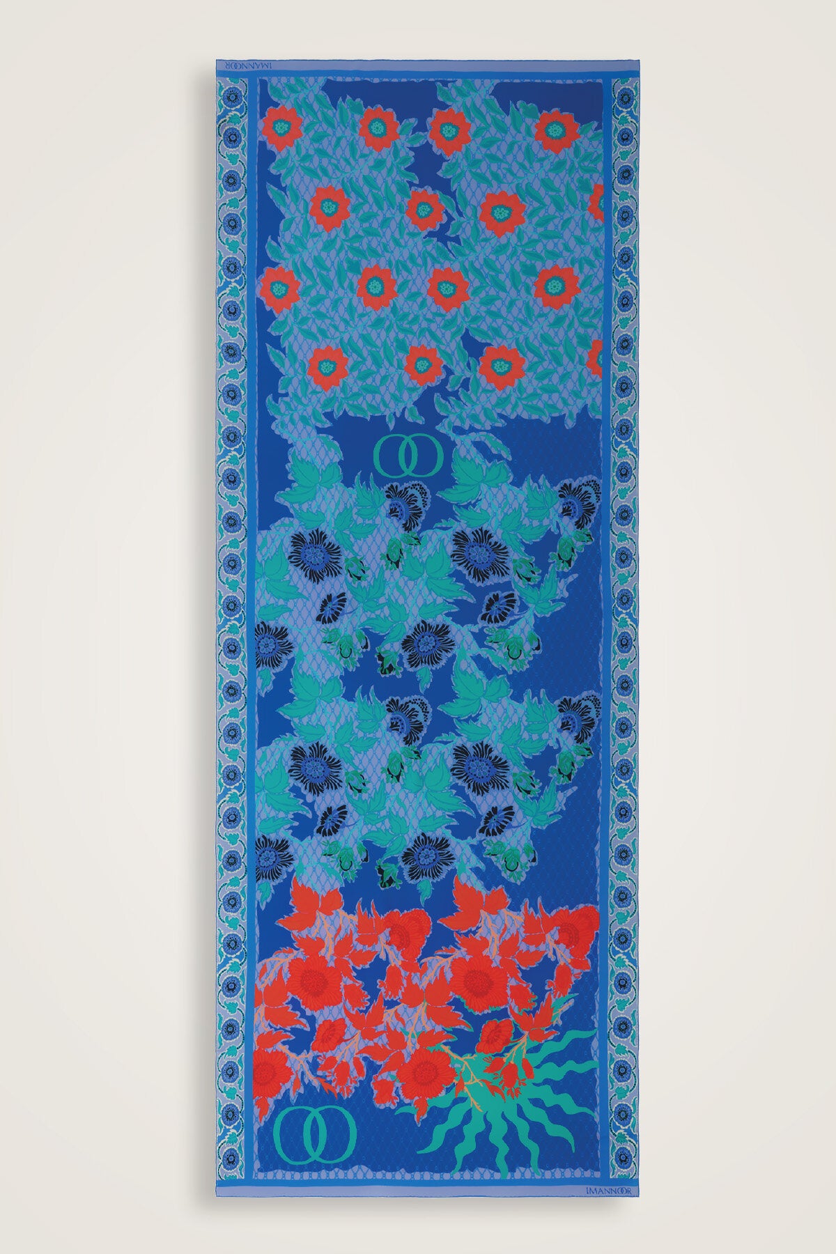 Çit Mavi Krep İpek Kaftan Şal 80x210
