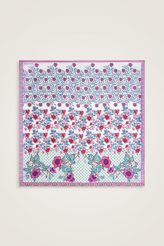 Çit Sarı-Pembe Çift Taraflı Tivil İpek Eşarp 90x90