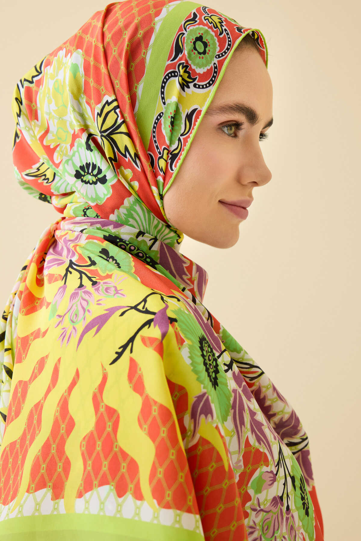 Çit Turuncu Krep İpek Kaftan Şal 80x210