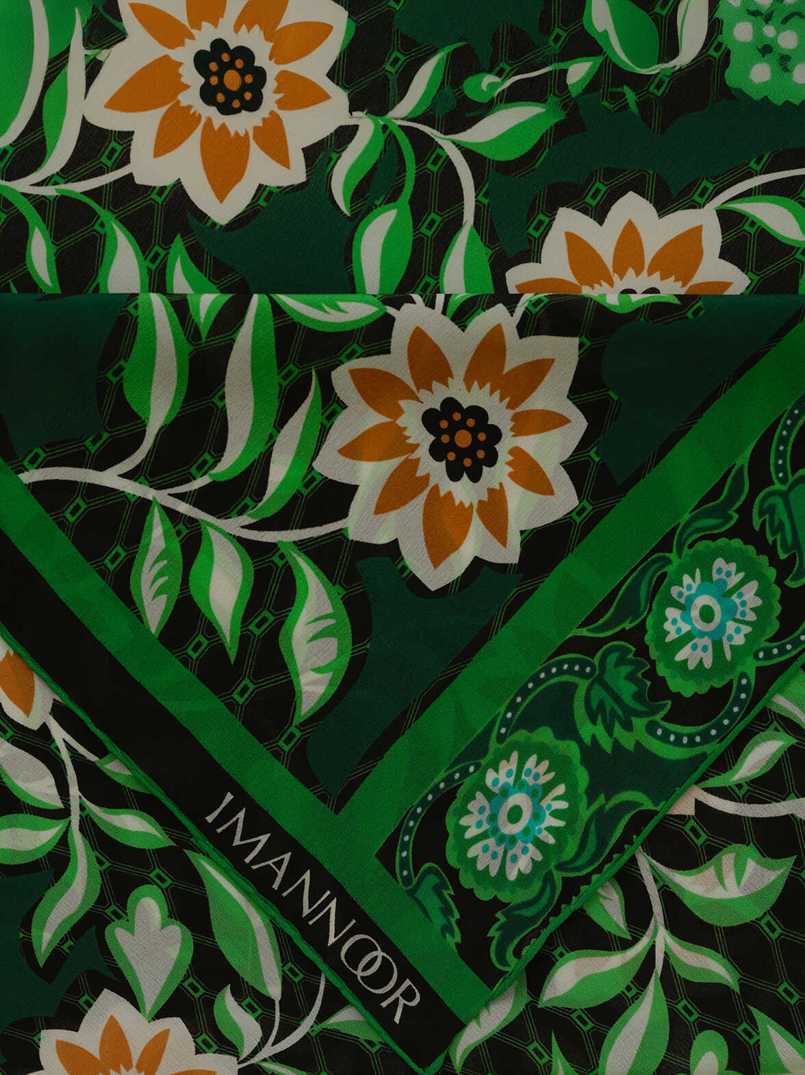 Çit Yeşil Krep İpek Kaftan Şal 80x210