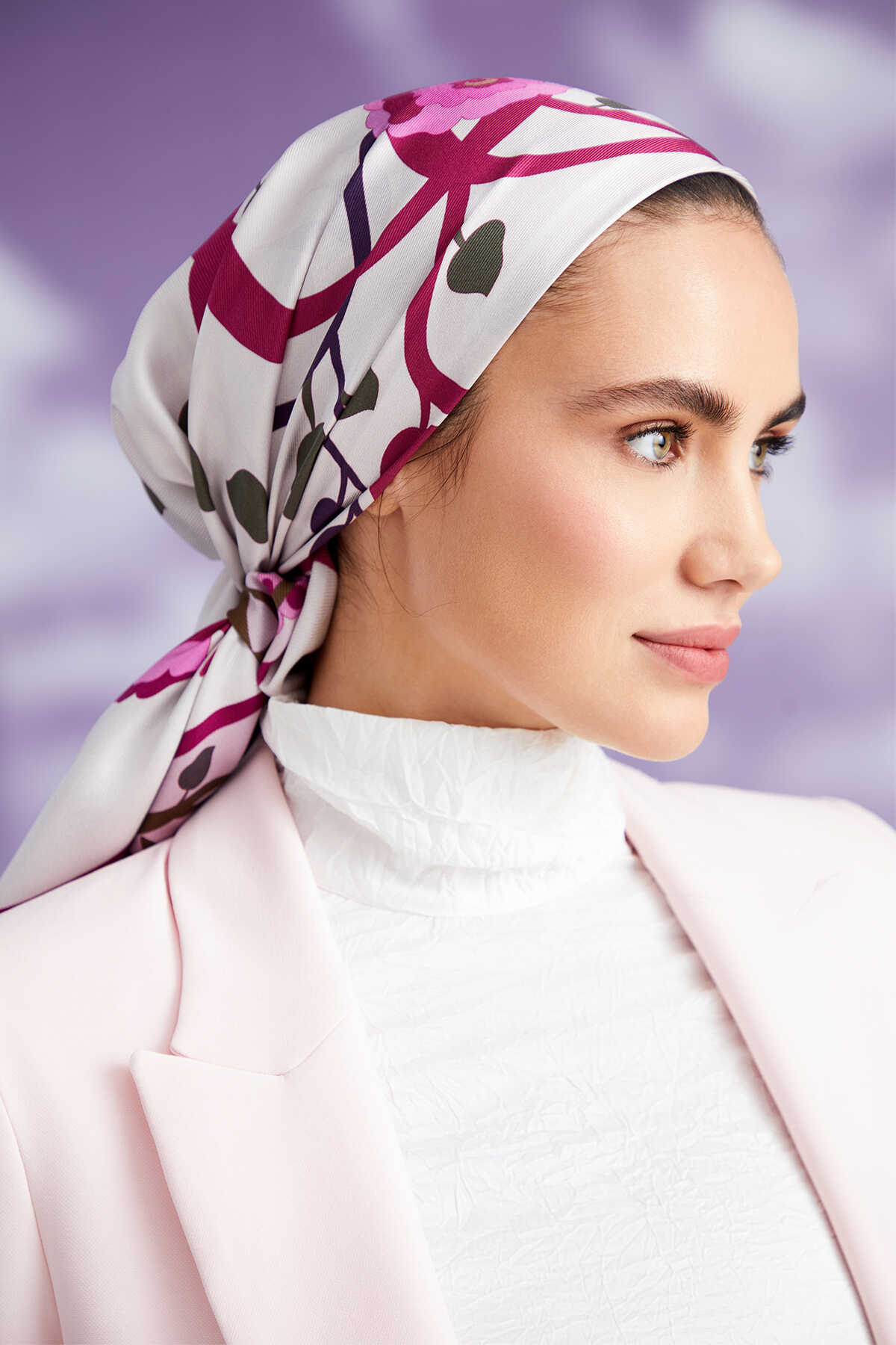 Çöl Nuru Fuşya Tivil İpek Eşarp 90x90