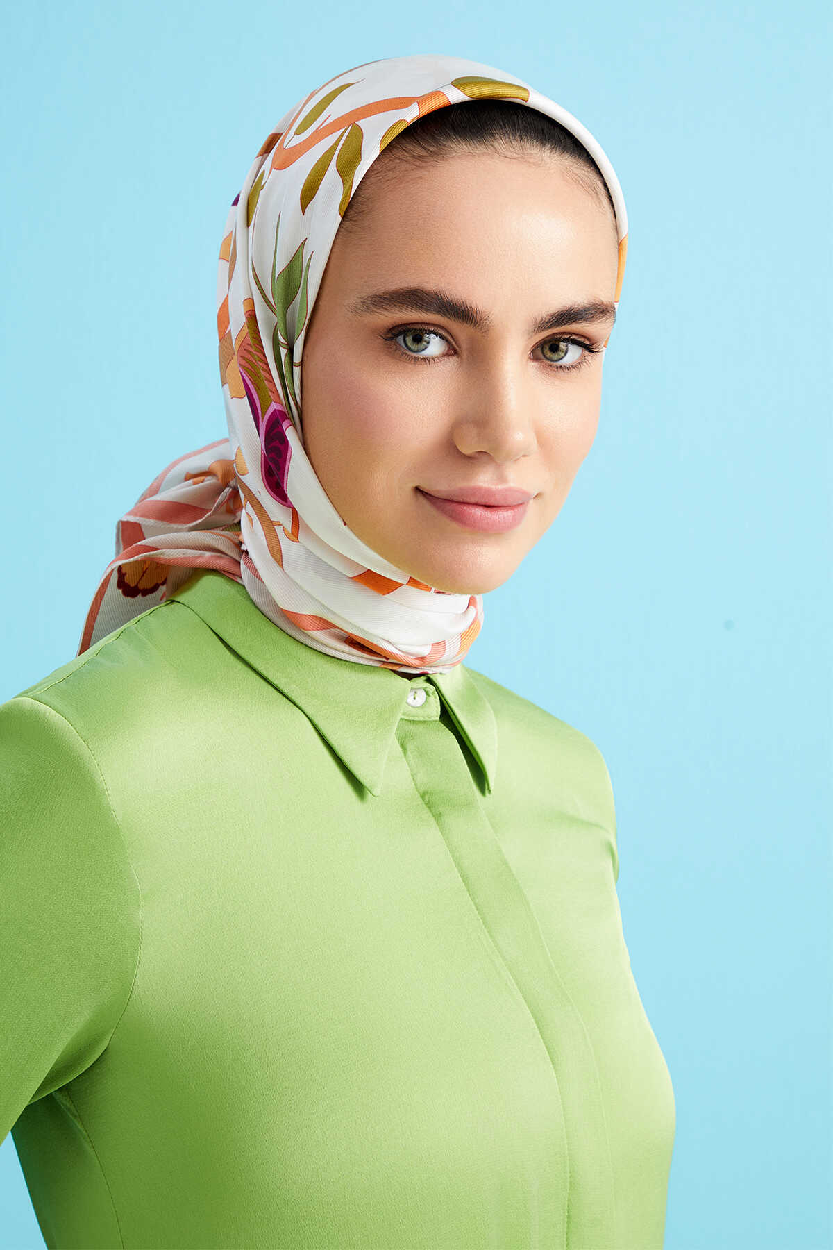 Çöl Nuru Somon Tivil İpek Eşarp 90x90