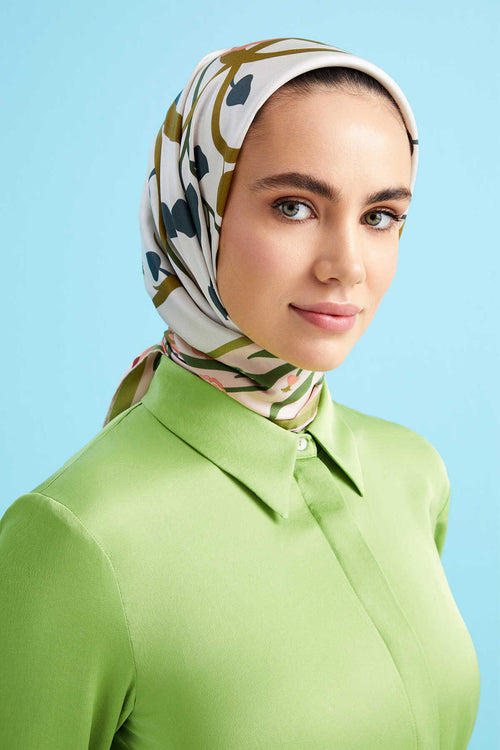 Çöl Nuru Yeşil Tivil İpek Eşarp 90x90