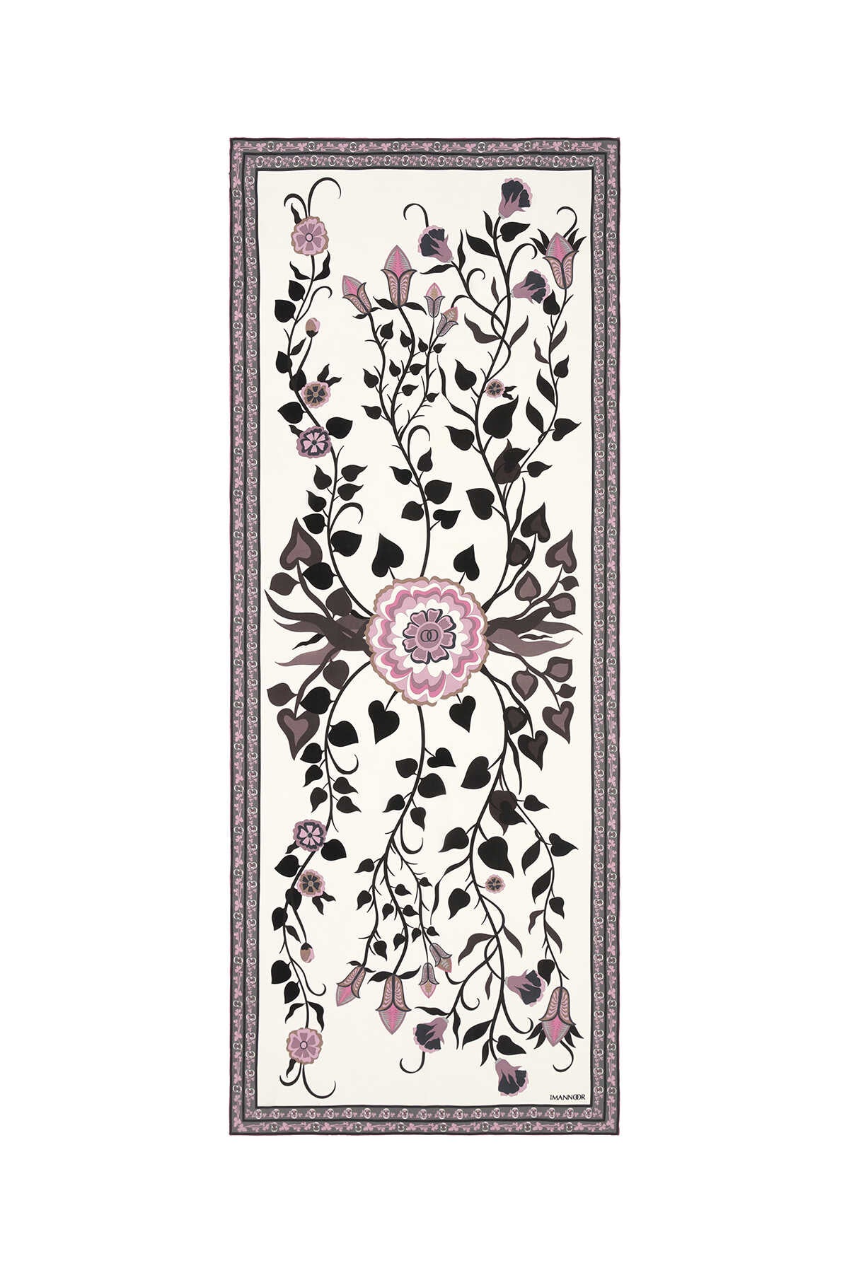 Çöl Sarmaşığı Beyaz Krep İpek Şal 80x200