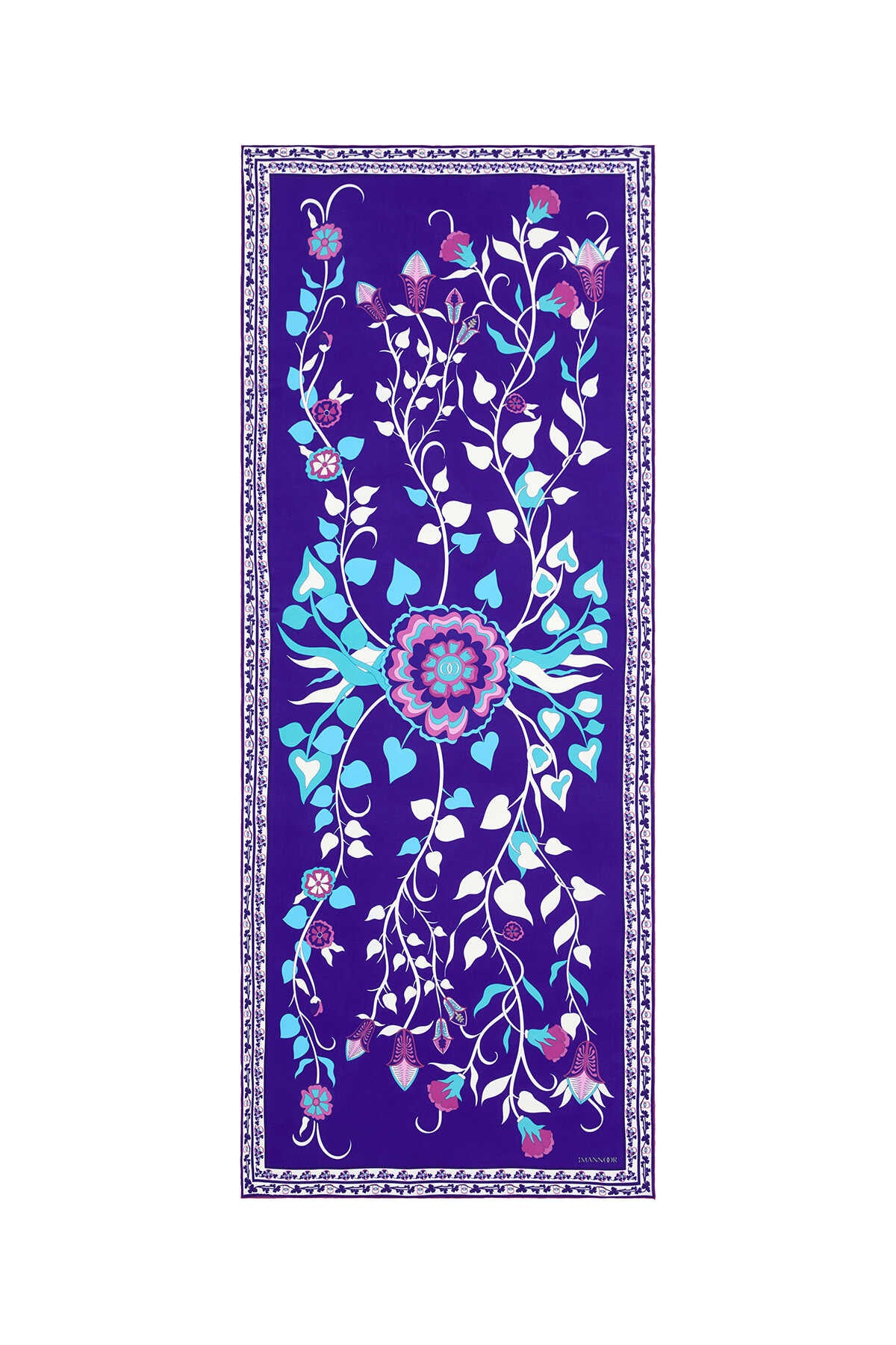 Çöl Sarmaşığı Mavi Krep İpek Şal 80x200