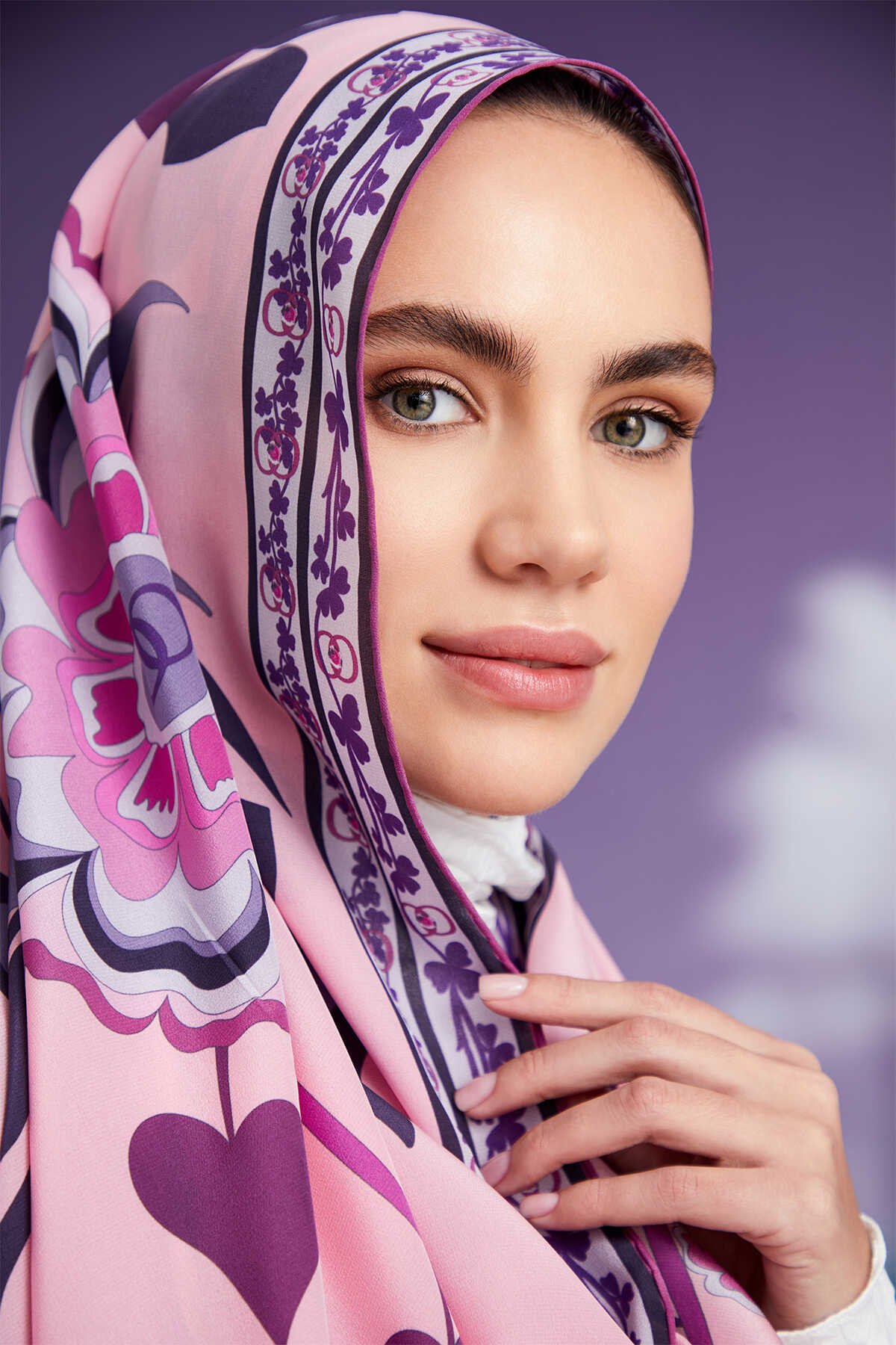 Çöl Sarmaşığı Pembe Krep İpek Şal 80x200