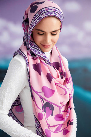 Çöl Sarmaşığı Pembe Krep İpek Şal 80x200
