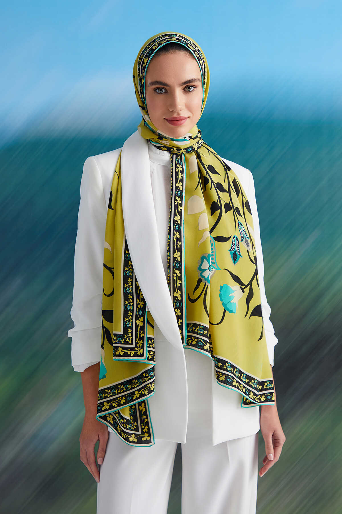 Çöl Sarmaşığı Sarı Krep İpek Şal 80x200