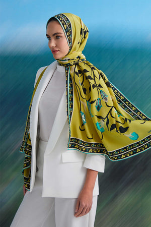 Çöl Sarmaşığı Sarı Krep İpek Şal 80x200