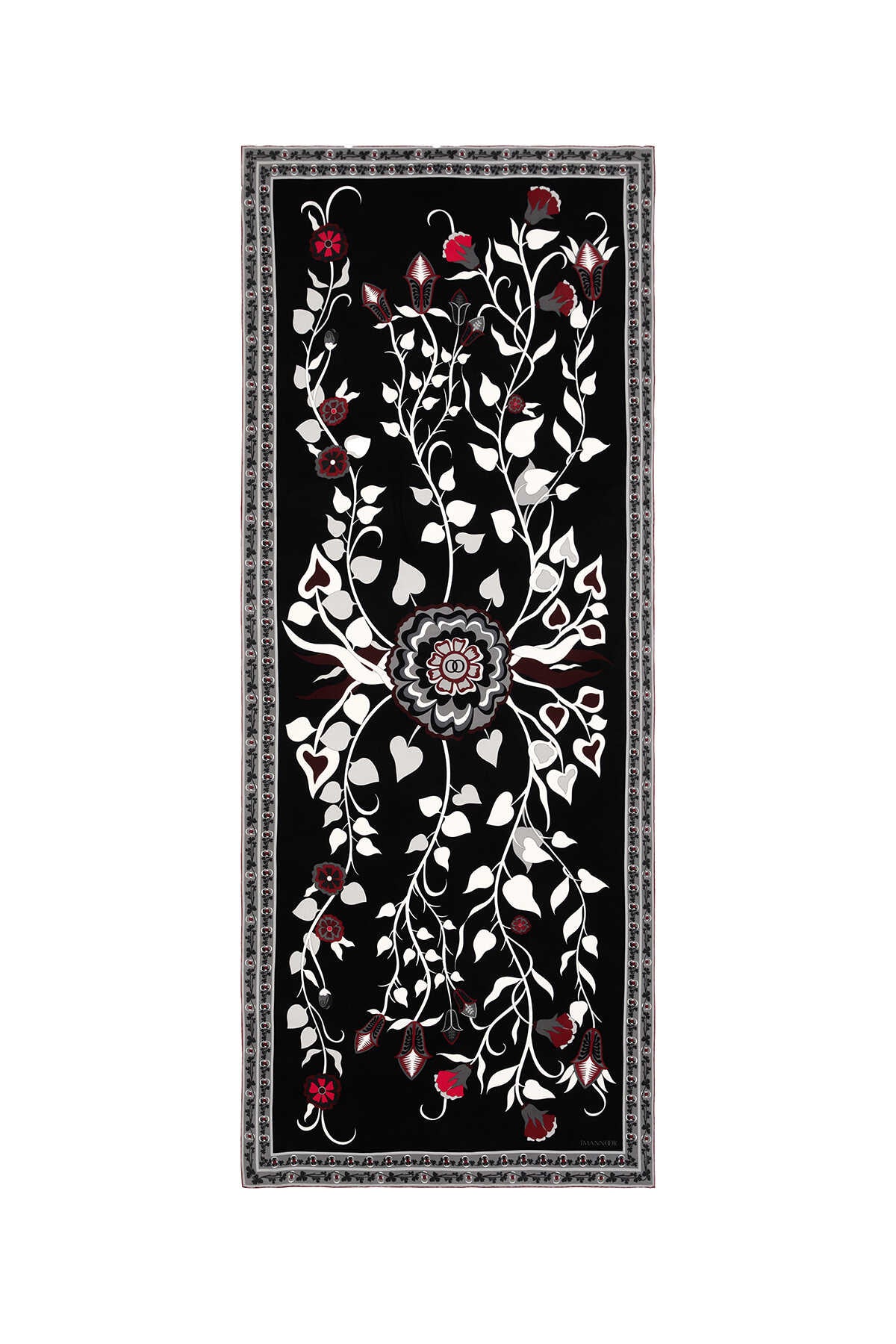 Çöl Sarmaşığı Siyah Krep İpek Şal 80x200