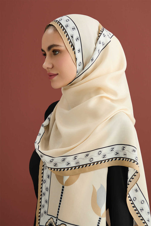 Çölde Otağ Krem Floş Viskon Şal 70x210
