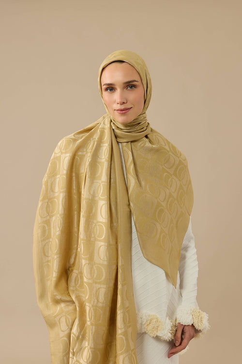 Dama Desen Altın Naia Pamuk Şal 70x200