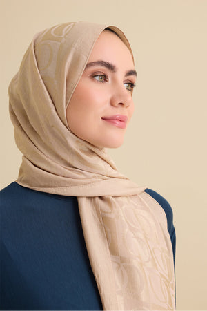 Dama Desen Antik Bej Naia Pamuk Şal 70x200
