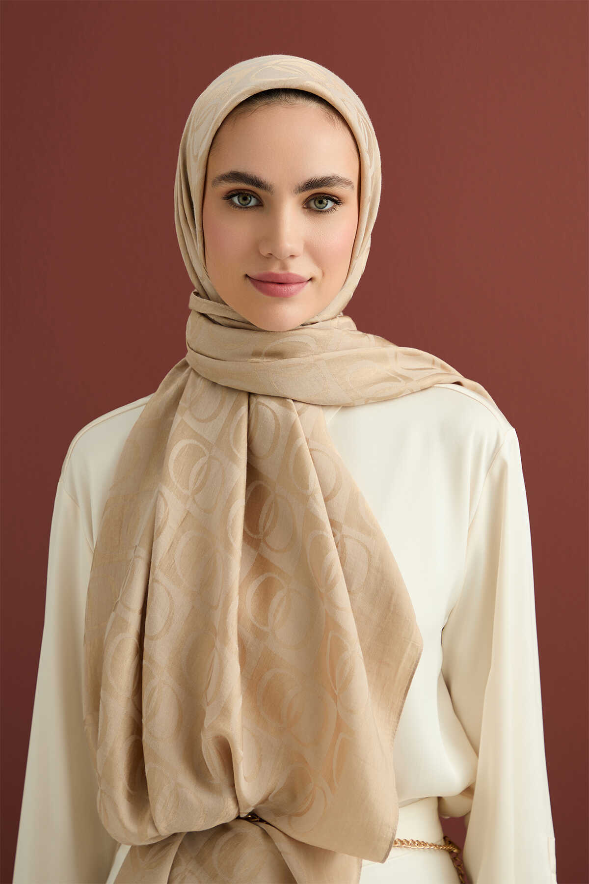 Dama Desen Bej Naia Pamuk Şal 70x200