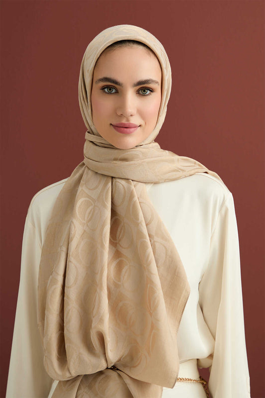 Dama Desen Bej Naia Pamuk Şal 70x200